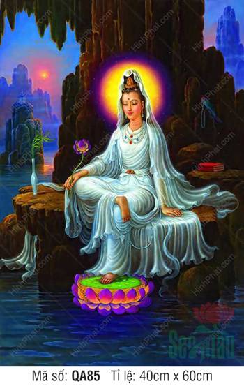 Đức Quan Thế Âm Bồ Tát QA85, Quan Âm áo trắng ngồi hang đá