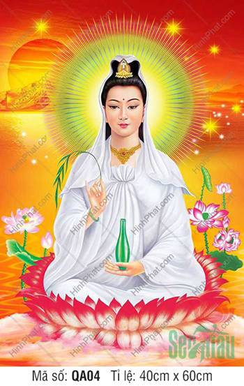 Hình Ảnh Bồ Tát Quán Thế Âm QA04, Bồ Tát áo trắng ngự sen đỏ