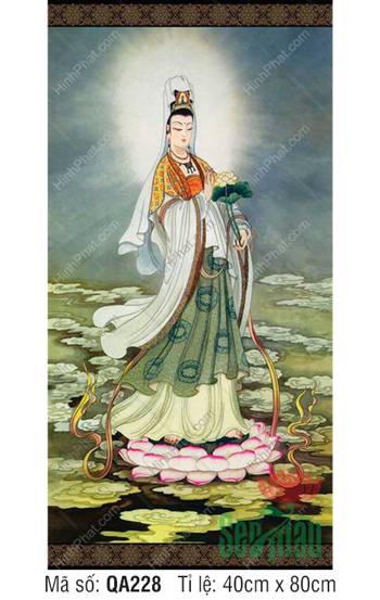 Hình Ảnh Bồ Tát Quán Thế Âm - Size Lớn QA228, Quán Thế Âm cầm hoa sen