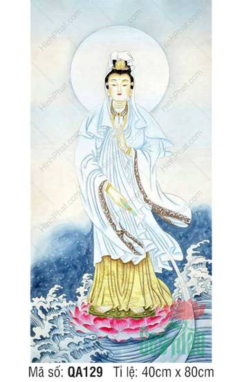 Hình Ảnh Phật Quan Âm Đẹp QA129, Bồ Tát ngự sen trên sóng