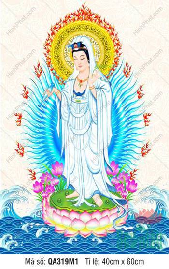 Hình Ảnh Phật Quan Âm Đẹp QA319M1, bạch y ngự đài sen