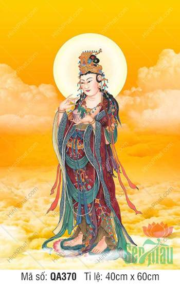 Hình Ảnh Phật Quan Âm Đẹp QA370, tôn tượng đứng đài sen đa sắc