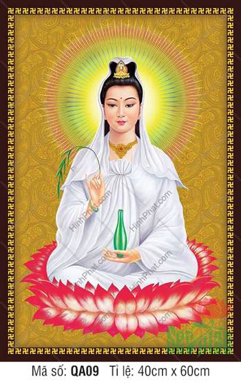 Hình Ảnh Quan Thế Âm Bồ Tát Đẹp Nhất QA09, áo trắng đài sen