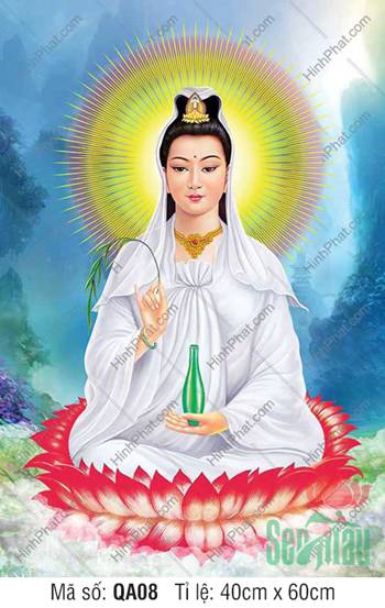 Hình Ảnh Quan Thế Âm Bồ Tát Đẹp QA08, Bạch Y Tỏa Hào Quang