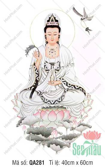 Hình Ảnh Quan Thế Âm Bồ Tát Đẹp QA281, an tọa đài sen viền đen