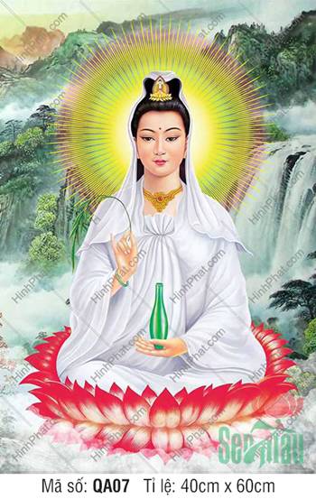 Hình Ảnh Quan Thế Âm Bồ Tát QA07, Tòa Sen Hồng Và Hào Quang Vàng