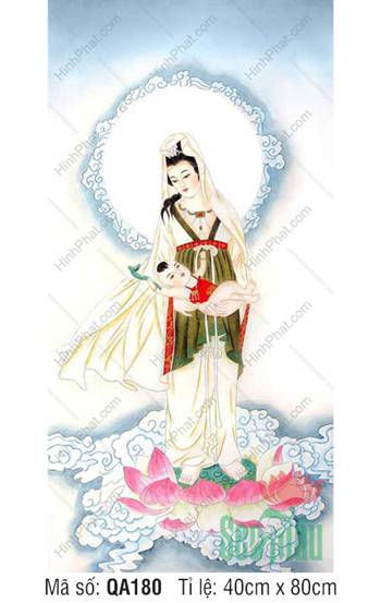 Hình Ảnh Quan Thế Âm Bồ Tát QA180, dáng bồng đồng tử đài sen