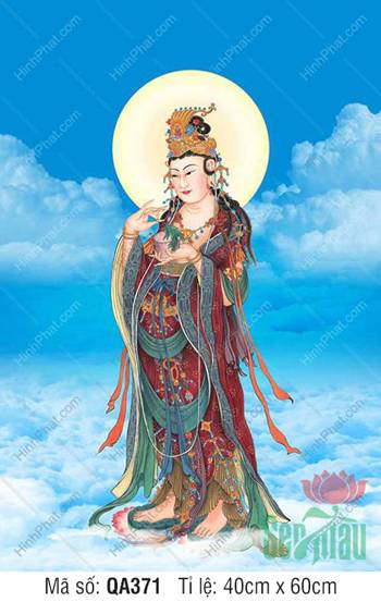 Hình Ảnh Quan Thế Âm Bồ Tát QA371, tôn tượng đứng giữa trời mây