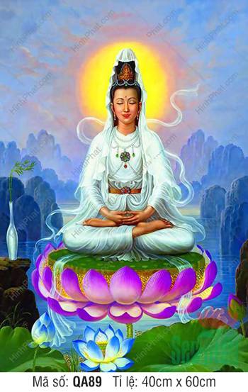 Hình Ảnh Quan Thế Âm Bồ Tát QA89, tọa thiền đài sen tím