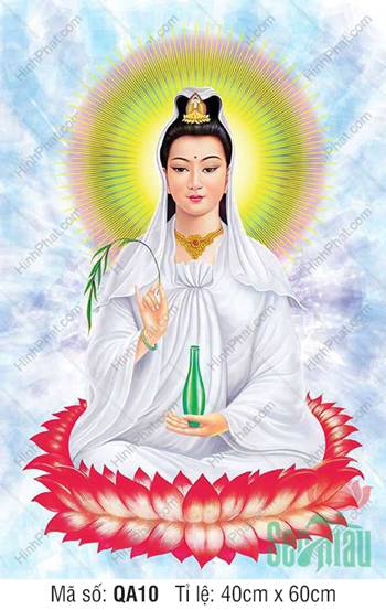 Hình Bồ Tát Quan Âm QA10, Bồ Tát áo trắng ngự đài sen đỏ