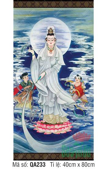 Hình Bồ Tát Quan Âm QA233, Quán Thế Âm ngự đài sen hồng