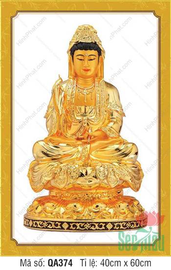 Hình Bồ Tát Quan Âm QA374, tôn tượng vàng tọa đài sen