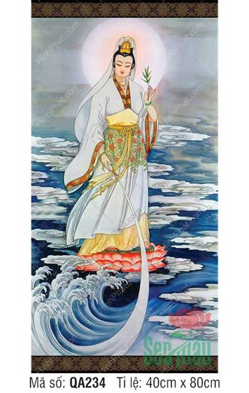 Hình Bồ Tát Quan Thế Âm QA234, bạch y đứng đài sen