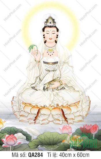 Hình Bồ Tát Quan Thế Âm QA284, an tọa trên tòa sen trắng