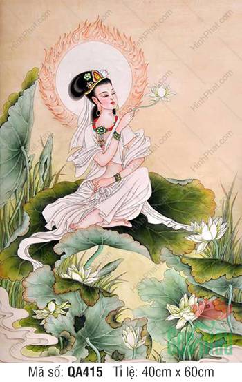 Hình Bồ Tát Quán Thế Âm QA415, tôn ảnh ngự phiến lá sen thanh tao
