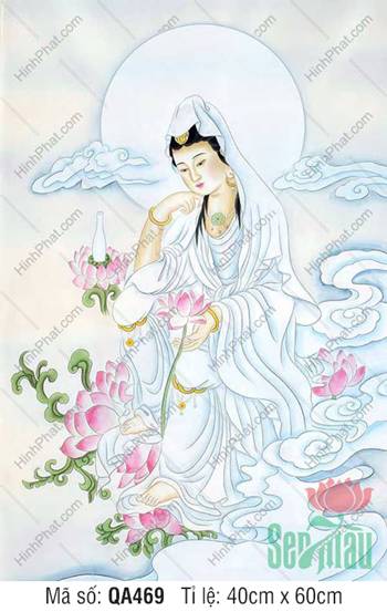 Hình Bồ Tát Quán Thế Âm QA469, Đức Quan Âm ngự tọa vân mây
