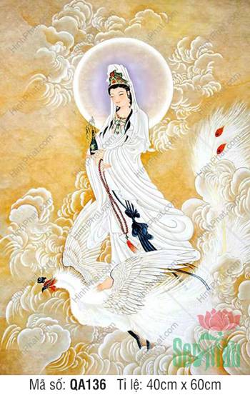 Hình Đẹp Nhất Về Phật Quan Âm Bồ QA136, cưỡi hạc ngự mây