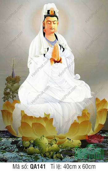 Hình Mẹ Quan Âm Đẹp Nhất QA141, tôn ảnh áo trắng trên sen