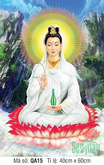 Hình Mẹ Quan Âm Đẹp Nhất QA15, Bồ Tát ngự sen đỏ núi đá