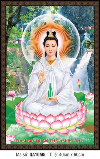 Hình Mẹ Quan Âm Khổ Lớn QA10M5, y áo trắng ngự thác nước