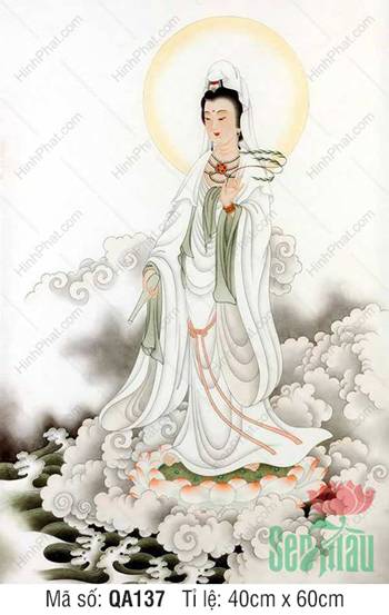 Hình Mẹ Quan Âm QA137, tôn tượng áo trắng giữa mây sen