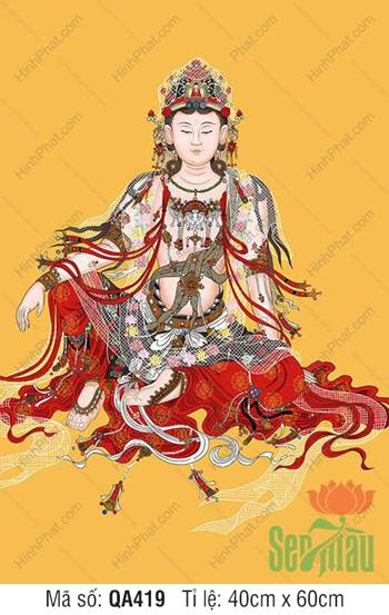 Hình Mẹ Quan Âm QA419, Bồ Tát tọa thiền y đỏ gấm