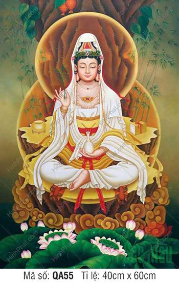 Hình Mẹ Quan Âm QA55, ngồi thiền bên hồ sen thanh tịnh