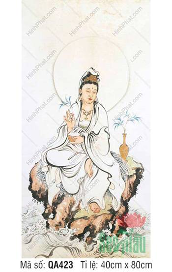 Hình Mẹ Quan Thế Âm Bồ Tát Đẹp QA423, tôn ảnh y trắng tọa sơn