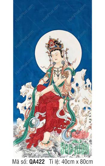 Hình Mẹ Quán Thế Âm Bồ Tát QA422, y phục đỏ tọa thiền tự tại