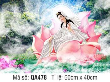 Hình Ngài Quán Thế Âm Bồ Tát QA478, Đức Mẹ mặc bạch y ngự đài sen