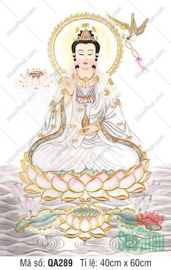 Hình Phật Bà Quan Âm QA289, bạch y ngự đài sen vàng