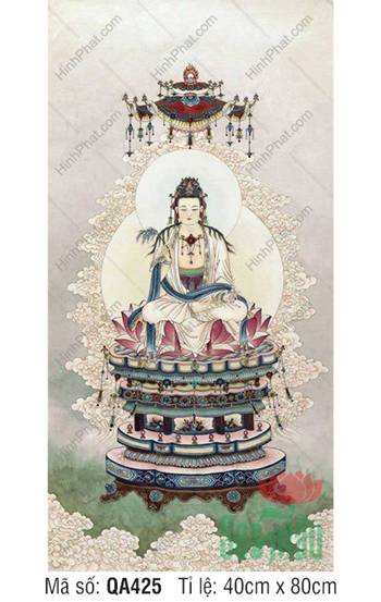 Hình Phật Bà Quan Âm QA425, tôn tượng ngự tán lọng hoa
