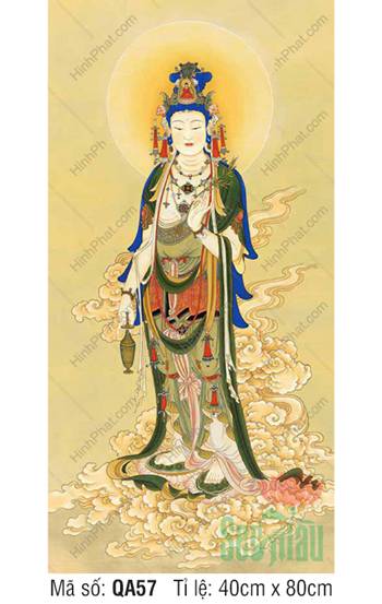 Hình Phật Bà Quan Âm QA57 dáng đứng trên mây vàng