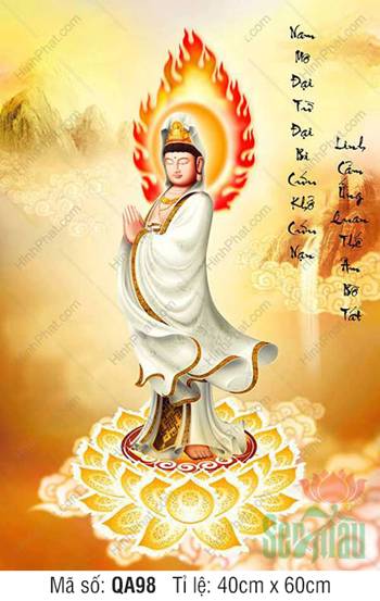 Hình Phật Bà Quan Âm QA98, đứng chắp tay trên đài sen vàng