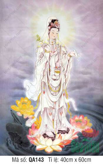 Hình Phật Mẹ Quan Âm QA143, Bồ Tát đứng trên tòa sen hồng