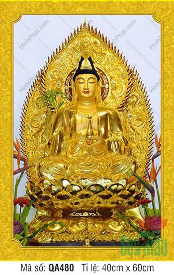 Hình Phật Mẹ Quan Âm QA480, tôn tượng dát vàng rực rỡ