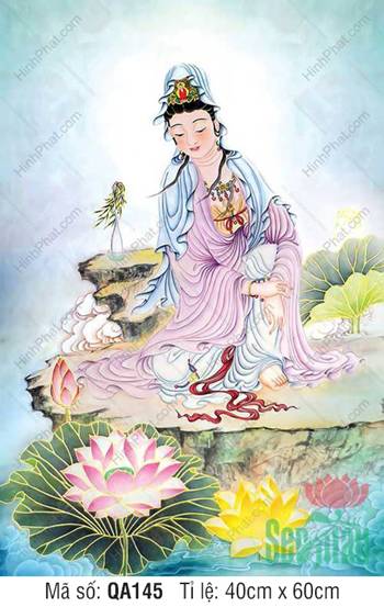 Hình Phật Quan Âm Bồ Tát Đẹp Nhất QA145, Quán Thế Âm ngồi mỏm đá