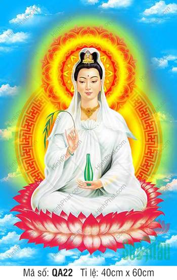 Hinh Quan Am Bo Tat Dep Nhat QA22, y áo trắng ngự sen đỏ