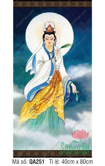 Hinh Quan Am Bo Tat Dep Nhat QA251, viền áo xanh ngự mây