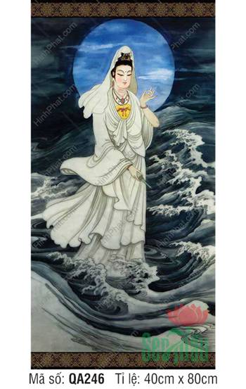 Hình Quan Âm Bồ Tát QA246, y phục trắng ngự sóng