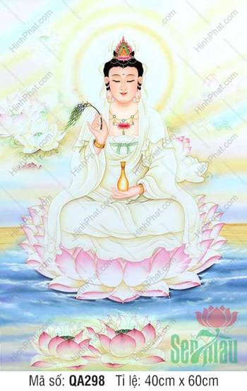 Hình Quan Thế Âm Bồ Tát Chất Lượng Cao QA298 ngồi trên đài sen hồng