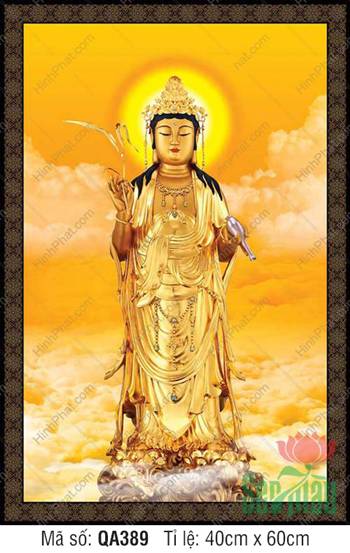 Hình Quan Thế Âm Bồ Tát Chất Lượng Cao QA389, tượng đứng dát vàng