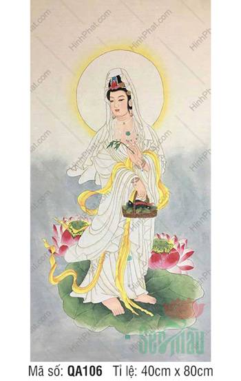 Hình Quan Thế Âm Bồ Tát QA106, Bồ Tát áo trắng ngự lá sen