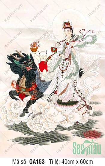 Hình Quan Thế Âm Bồ Tát QA153 đứng đài sen và linh thú