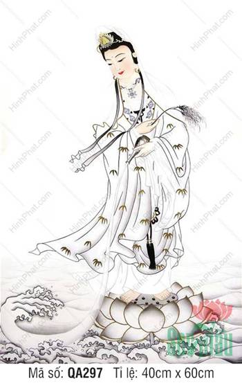 Hình Quan Thế Âm Bồ Tát QA297, dáng đứng đài sen trắng