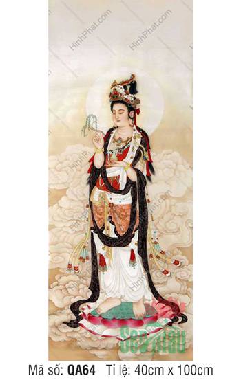 Hình Quan Thế Âm QA64, dáng đứng ngự đài sen mây vàng cổ