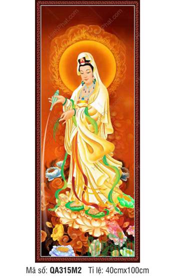 Hình Quan Thế Âm QA315M2, tôn ảnh mặc bạch y rưới tịnh thủy