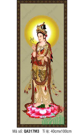 Hình Quan Thế Âm QA317M3 dáng đứng trên đài sen hồng trang nghiêm