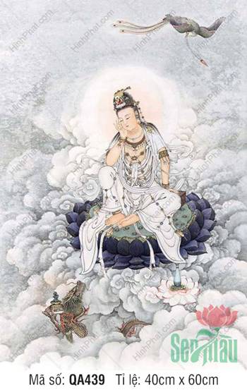Hình Thờ Quan Thế Âm Bồ Tát QA439, tôn tượng ngự tòa sen giữa mây