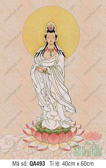 Hình Thờ Quan Thế Âm Bồ Tát QA493, tôn tượng diện bạch y ngự đài sen